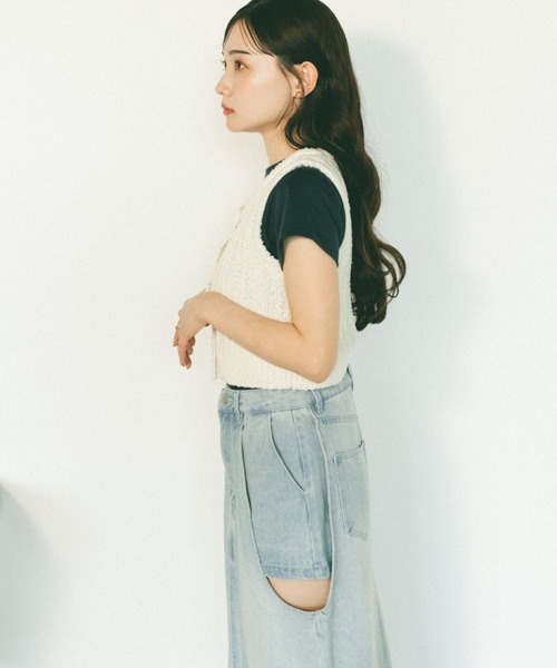 VANNIE U(ヴァニーユー)の「スラブニットベスト(ベスト・レディース・ネイビー/ピンク/アイボリー・FREE)」の6枚目の写真