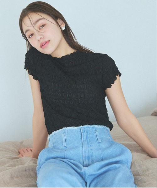 mysty woman（ミスティウーマン）の「シアーシャーリングノースリプルオーバー　113508（Tシャツ/カットソー・レディース・アイボリー/ブラック/ライトグリーン・FREE）」の3枚目の写真