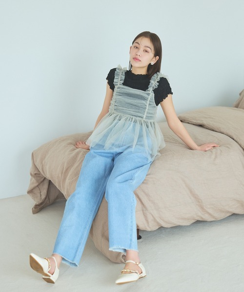 mysty woman（ミスティウーマン）の「シアーシャーリングノースリプルオーバー　113508（Tシャツ/カットソー・レディース・アイボリー/ブラック/ライトグリーン・FREE）」の4枚目の写真