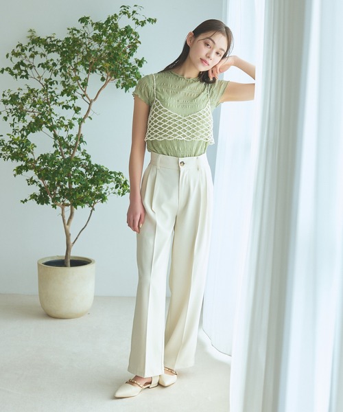 mysty woman（ミスティウーマン）の「シアーシャーリングノースリプルオーバー　113508（Tシャツ/カットソー・レディース・アイボリー/ブラック/ライトグリーン・FREE）」の6枚目の写真