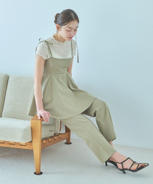 mysty woman（ミスティウーマン）の「シアーシャーリングノースリプルオーバー　113508（Tシャツ/カットソー・レディース・アイボリー/ブラック/ライトグリーン・FREE）」の7枚目の写真