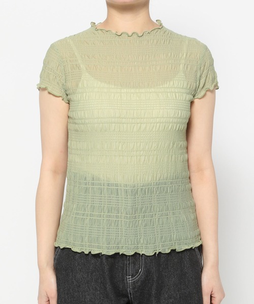 mysty woman（ミスティウーマン）の「シアーシャーリングノースリプルオーバー　113508（Tシャツ/カットソー・レディース・アイボリー/ブラック/ライトグリーン・FREE）」の9枚目の写真