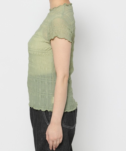 mysty woman（ミスティウーマン）の「シアーシャーリングノースリプルオーバー　113508（Tシャツ/カットソー・レディース・アイボリー/ブラック/ライトグリーン・FREE）」の10枚目の写真