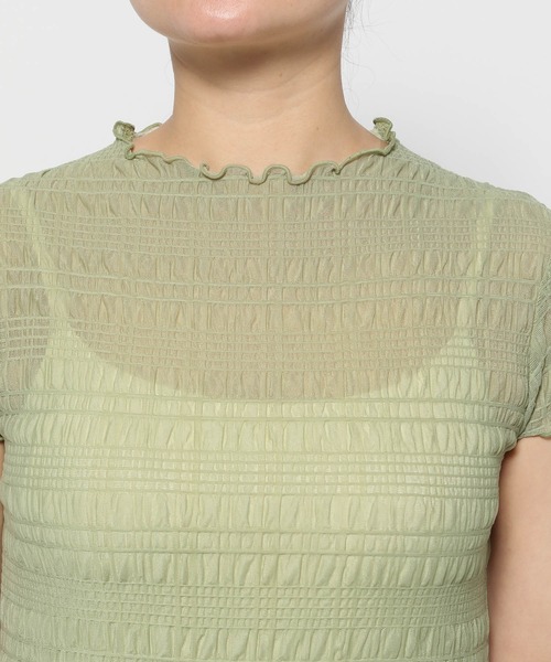 mysty woman（ミスティウーマン）の「シアーシャーリングノースリプルオーバー　113508（Tシャツ/カットソー・レディース・アイボリー/ブラック/ライトグリーン・FREE）」の13枚目の写真