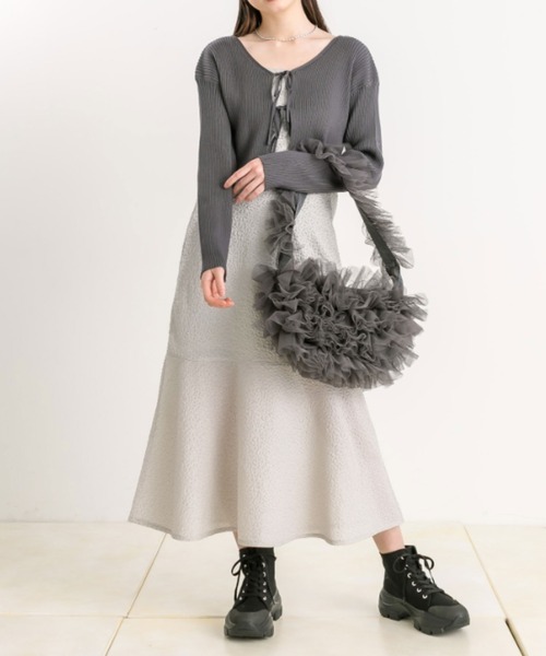 リリアンカラットLILLIAN パールリボンフェザーカーディガン＆キャミワンピ 