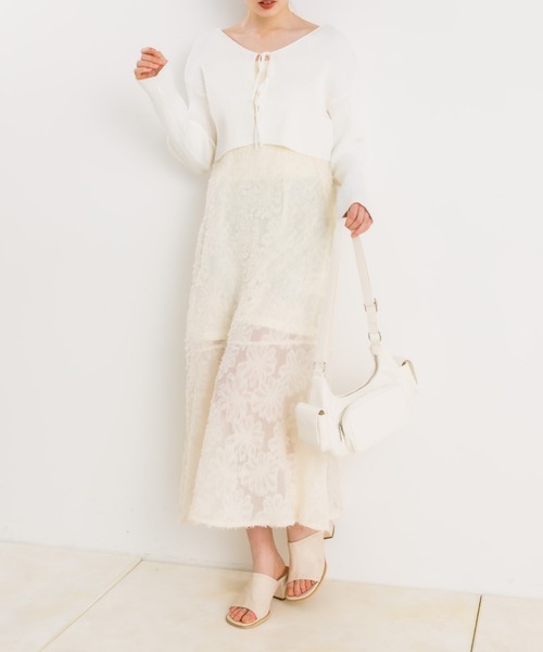 OLIVE des OLIVE(オリーブデオリーブ)の「リボンカーディガン+キャミワンピセット 1041090070(ワンピース・レディース・グレー/サックスブルー/アイボリー・FREE)」の2枚目の写真