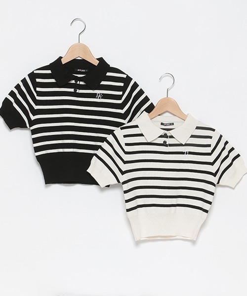 by LOVEiT(バイラビット)の「ウォッシャブルボーダーポロニット(ニット/セーター・キッズ・ベージュ/ブラック・130cm/140cm/150cm/120cm/160cm)」の10枚目の写真