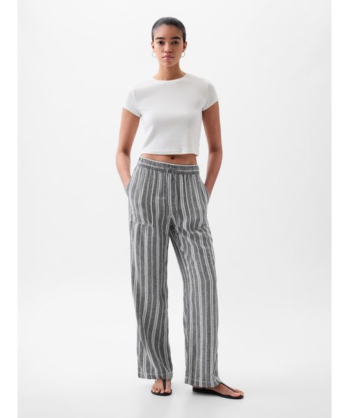 GAP(ギャップ)の「リネン混 ワイド プルオンパンツ(その他パンツ・レディース・ベージュ/ネイビー・L/S/M/XXS/XS)」の8枚目の写真