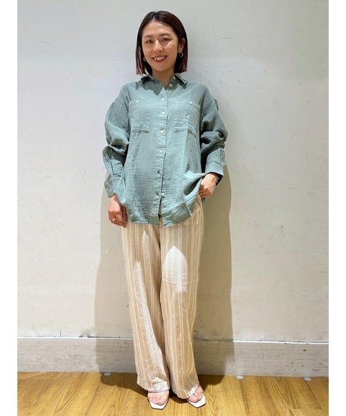 GAP(ギャップ)の「リネン混 ワイド プルオンパンツ(その他パンツ・レディース・ベージュ/ネイビー・L/S/M/XXS/XS)」の12枚目の写真
