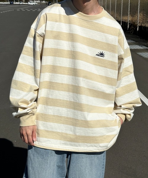 Perushu（ペルーシュ）の「ドローコード付きボーダーロンT（Tシャツ/カットソー・メンズ・グリーン/チャコールグレー/ライトベージュ・MEDIUM/LARGE）」の18枚目の写真