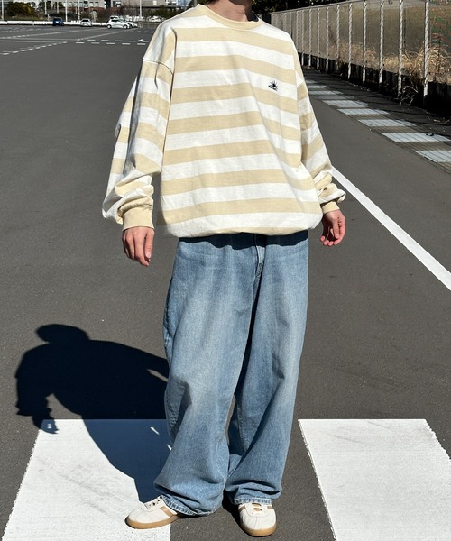 Perushu（ペルーシュ）の「ドローコード付きボーダーロンT（Tシャツ/カットソー・メンズ・グリーン/チャコールグレー/ライトベージュ・MEDIUM/LARGE）」の22枚目の写真