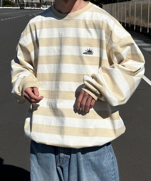 Perushu（ペルーシュ）の「ドローコード付きボーダーロンT（Tシャツ/カットソー・メンズ・グリーン/チャコールグレー/ライトベージュ・MEDIUM/LARGE）」の20枚目の写真