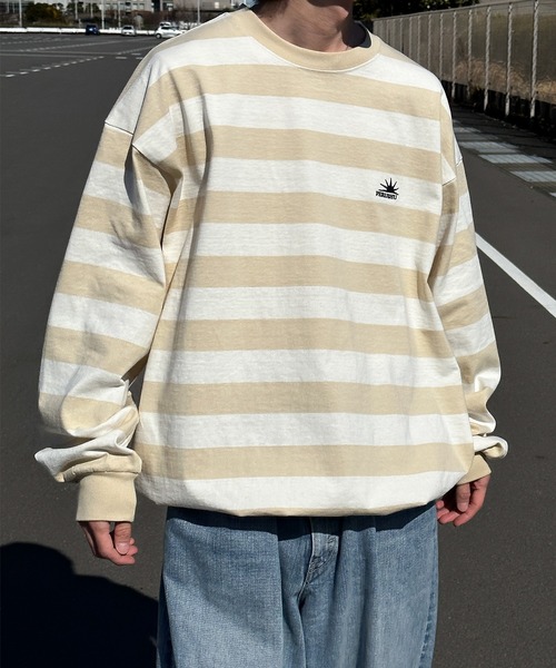 Perushu（ペルーシュ）の「ドローコード付きボーダーロンT（Tシャツ/カットソー・メンズ・グリーン/チャコールグレー/ライトベージュ・MEDIUM/LARGE）」の21枚目の写真