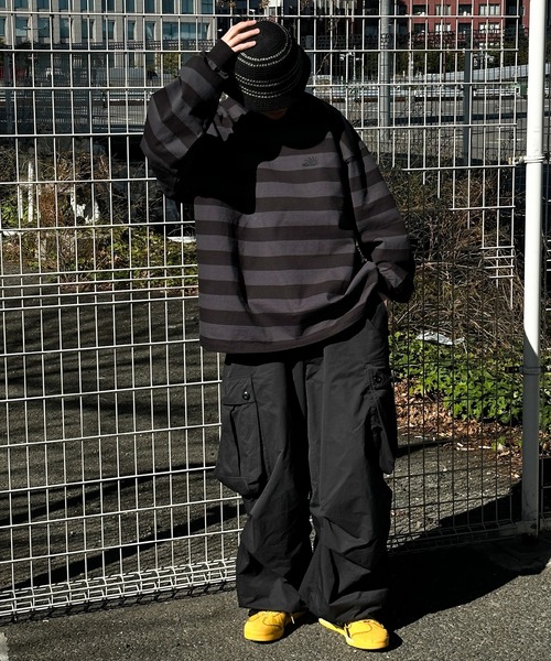 Perushu（ペルーシュ）の「ドローコード付きボーダーロンT（Tシャツ/カットソー・メンズ・グリーン/チャコールグレー/ライトベージュ・MEDIUM/LARGE）」の13枚目の写真