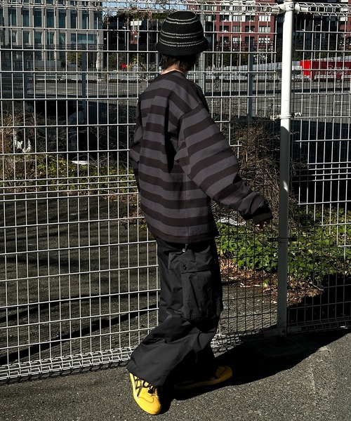 Perushu（ペルーシュ）の「ドローコード付きボーダーロンT（Tシャツ/カットソー・メンズ・グリーン/チャコールグレー/ライトベージュ・MEDIUM/LARGE）」の15枚目の写真