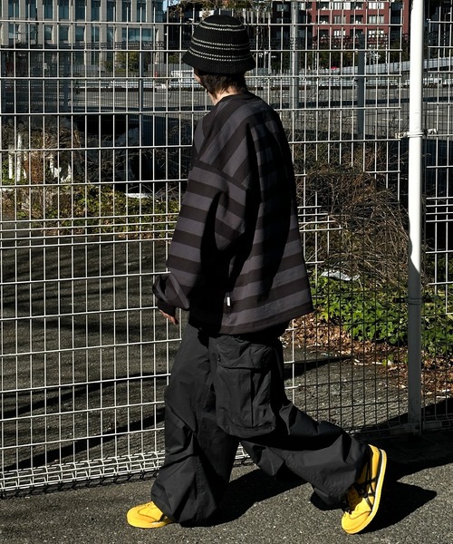 Perushu（ペルーシュ）の「ドローコード付きボーダーロンT（Tシャツ/カットソー・メンズ・グリーン/チャコールグレー/ライトベージュ・MEDIUM/LARGE）」の14枚目の写真