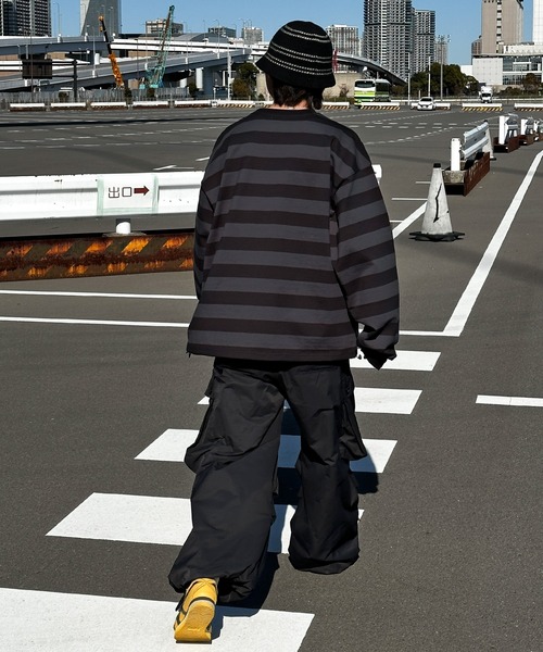 Perushu（ペルーシュ）の「ドローコード付きボーダーロンT（Tシャツ/カットソー・メンズ・グリーン/チャコールグレー/ライトベージュ・MEDIUM/LARGE）」の12枚目の写真