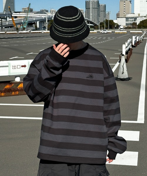 Perushu（ペルーシュ）の「ドローコード付きボーダーロンT（Tシャツ/カットソー・メンズ・グリーン/チャコールグレー/ライトベージュ・MEDIUM/LARGE）」の7枚目の写真