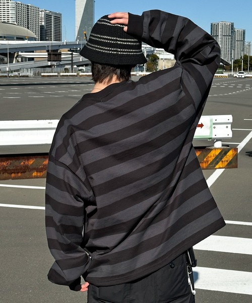 Perushu（ペルーシュ）の「ドローコード付きボーダーロンT（Tシャツ/カットソー・メンズ・グリーン/チャコールグレー/ライトベージュ・MEDIUM/LARGE）」の8枚目の写真