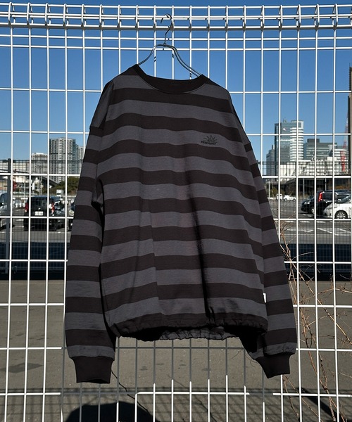 Perushu（ペルーシュ）の「ドローコード付きボーダーロンT（Tシャツ/カットソー・メンズ・グリーン/チャコールグレー/ライトベージュ・MEDIUM/LARGE）」の16枚目の写真