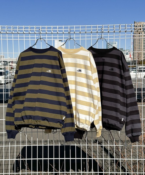 Perushu（ペルーシュ）の「ドローコード付きボーダーロンT（Tシャツ/カットソー・メンズ・グリーン/チャコールグレー/ライトベージュ・MEDIUM/LARGE）」の4枚目の写真