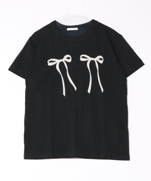 ELISABETTA FRANCHI●スリムフィット リボンモチーフロゴTシャツ ELISABETTA FRANCHI T-SHIRT IN COTONE CON LOGO IN VELLUTO