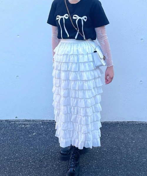 familiar リボンカットソー セール】リボンプリントTシャツ（Tシャツ/カットソー）｜frunco