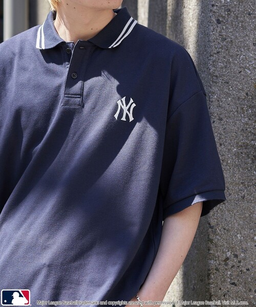 PUBLUX（パブリュクス）の「PUBLUX/パブリュクス MLB 別注 ロゴ刺繍鹿の子ポロシャツ【限定展開】（ポロシャツ・メンズ・ライトグレー/ネイビー/ブラック/チャコールグレー・SMALL/MEDIUM/LARGE）」の5枚目の写真