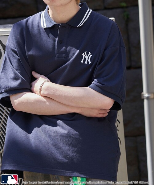 PUBLUX（パブリュクス）の「PUBLUX/パブリュクス MLB 別注 ロゴ刺繍鹿の子ポロシャツ【限定展開】（ポロシャツ・メンズ・ライトグレー/ネイビー/ブラック/チャコールグレー・SMALL/MEDIUM/LARGE）」の6枚目の写真