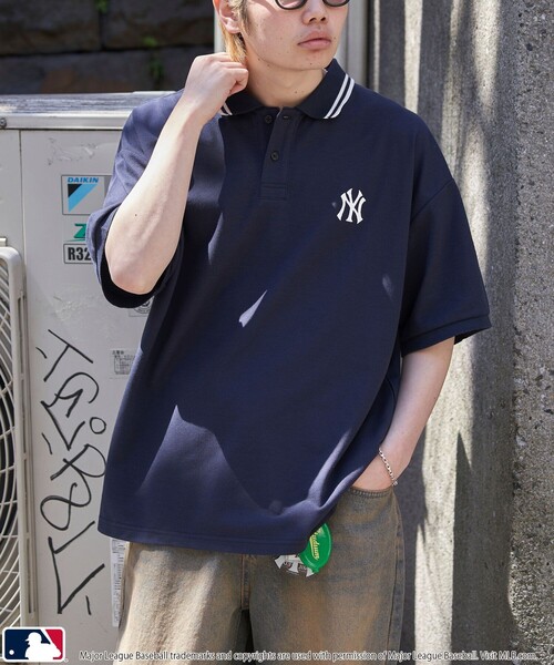 PUBLUX（パブリュクス）の「PUBLUX/パブリュクス MLB 別注 ロゴ刺繍鹿の子ポロシャツ【限定展開】（ポロシャツ・メンズ・ライトグレー/ネイビー/ブラック/チャコールグレー・SMALL/MEDIUM/LARGE）」の7枚目の写真