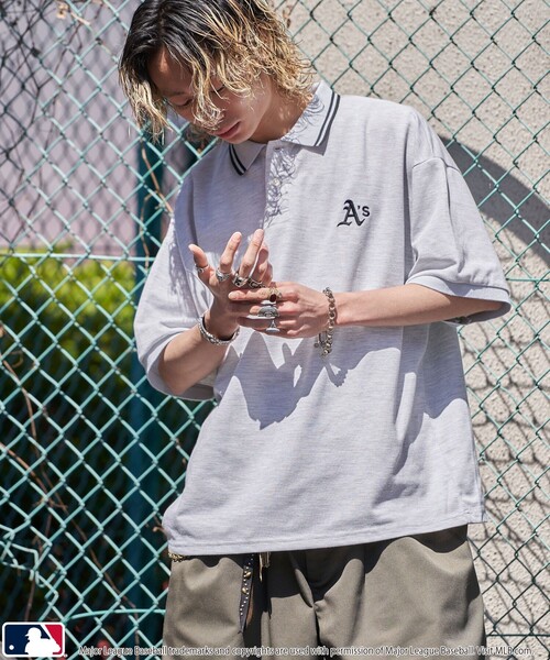 PUBLUX（パブリュクス）の「PUBLUX/パブリュクス MLB 別注 ロゴ刺繍鹿の子ポロシャツ【限定展開】（ポロシャツ・メンズ・ライトグレー/ネイビー/ブラック/チャコールグレー・SMALL/MEDIUM/LARGE）」の17枚目の写真