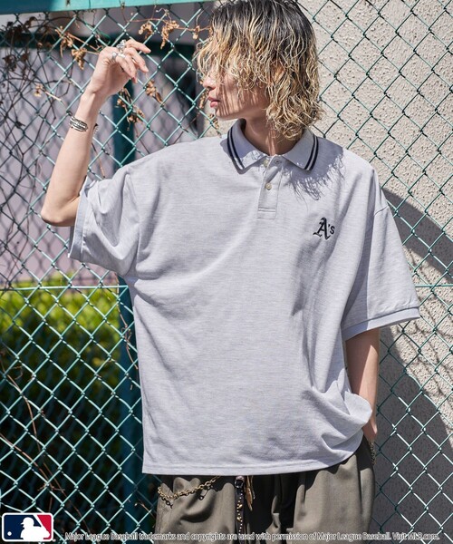 PUBLUX（パブリュクス）の「PUBLUX/パブリュクス MLB 別注 ロゴ刺繍鹿の子ポロシャツ【限定展開】（ポロシャツ・メンズ・ライトグレー/ネイビー/ブラック/チャコールグレー・SMALL/MEDIUM/LARGE）」の14枚目の写真