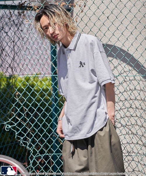 PUBLUX（パブリュクス）の「PUBLUX/パブリュクス MLB 別注 ロゴ刺繍鹿の子ポロシャツ【限定展開】（ポロシャツ・メンズ・ライトグレー/ネイビー/ブラック/チャコールグレー・SMALL/MEDIUM/LARGE）」の15枚目の写真