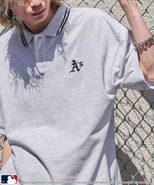 PUBLUX（パブリュクス）の「PUBLUX/パブリュクス MLB 別注 ロゴ刺繍鹿の子ポロシャツ【限定展開】（ポロシャツ・メンズ・ライトグレー/ネイビー/ブラック/チャコールグレー・SMALL/MEDIUM/LARGE）」の4枚目の写真