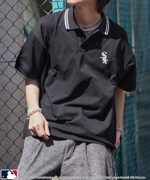 PUBLUX（パブリュクス）の「PUBLUX/パブリュクス MLB 別注 ロゴ刺繍鹿の子ポロシャツ【限定展開】（ポロシャツ・メンズ・ライトグレー/ネイビー/ブラック/チャコールグレー・SMALL/MEDIUM/LARGE）」の2枚目の写真