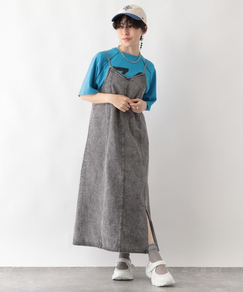 RAGEBLUE（レイジブルー）の「スリットデニムキャミワンピース（ワンピース・レディース・ブルー/ブラック・FREE）」の3枚目の写真