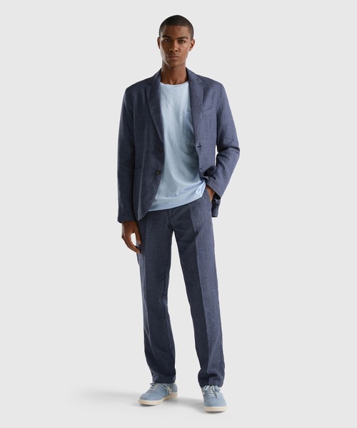 BENETTON (UNITED COLORS OF BENETTON)（ベネトンユナイテッドカラーズオブベネトン）の「リネン先染めストライプパンツ（その他パンツ・メンズ・インディゴブルー・42/44/46/50）」の4枚目の写真