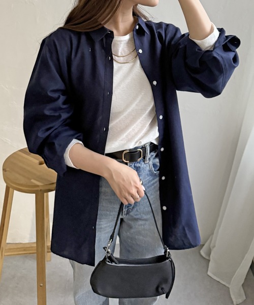 ikka(イッカ)の「フレンチリネンMIX長袖シャツ【抗菌防臭/吸水速乾】(シャツ/ブラウス・レディース・ホワイト/ベージュ/ネイビー/イエロー/ブルー/グリーン・M/L/S)」の4枚目の写真