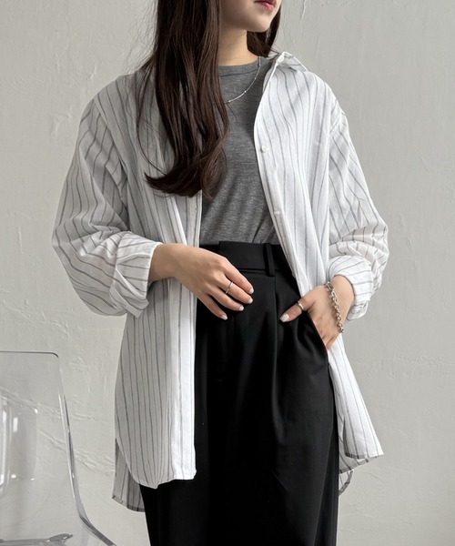 ikka(イッカ)の「フレンチリネンMIX長袖シャツ【抗菌防臭/吸水速乾】(シャツ/ブラウス・レディース・ホワイト/ベージュ/ネイビー/イエロー/ブルー/グリーン・M/L/S)」の1枚目の写真