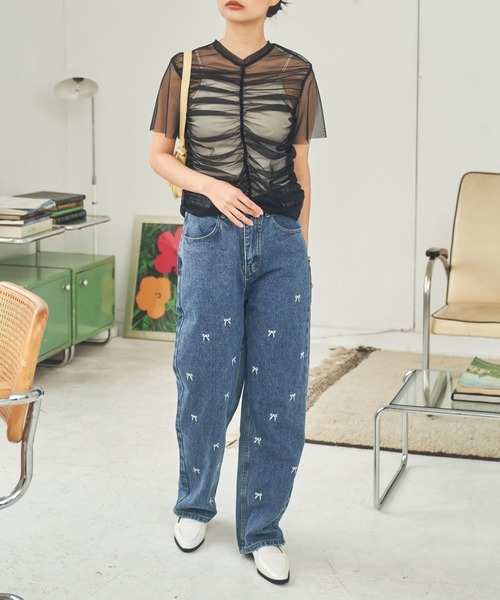 セール】リボン刺繍デニムパンツ / ribbon stitch denim（デニム