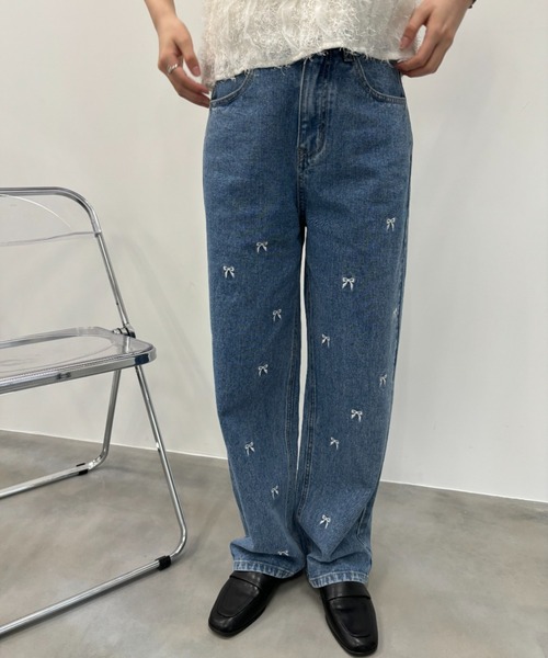 セール】リボン刺繍デニムパンツ / ribbon stitch denim（デニム