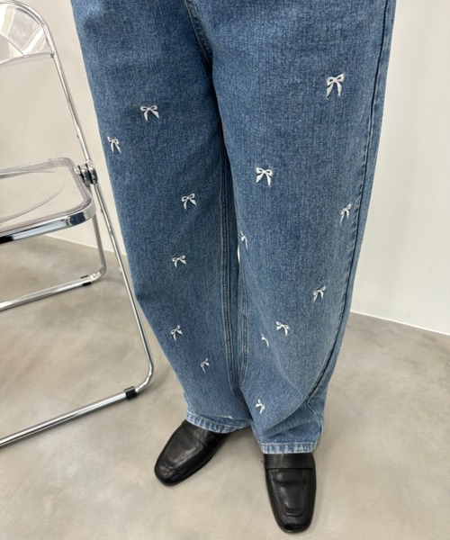 セール】リボン刺繍デニムパンツ / ribbon stitch denim（デニム