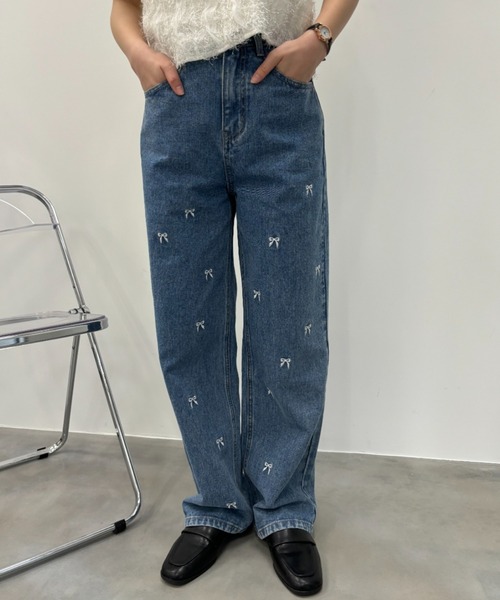新品【BONUM】完売商品 レアリボンデニムパンツ リボン刺繍ワイドデニム（デニムパンツ）｜archives（アルシーヴ