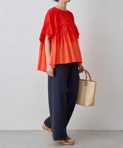 グラデーションギャザーブラウス カディ・グラデーションボーダー・セルビッチギャザーブラウス