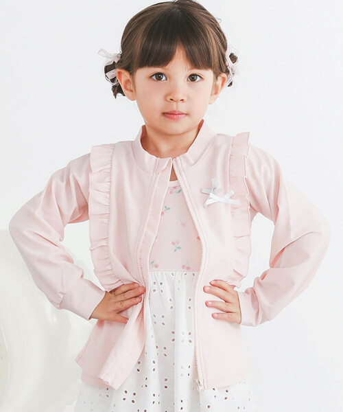 SLAP SLIP（スラップスリップ）の「ジップ付き胸リボンフリルラッシュガード(90~140cm)（ラッシュガード・キッズ・ホワイト/ピンク・100cm/120cm/130cm/140cm/90cm/110cm）」の2枚目の写真