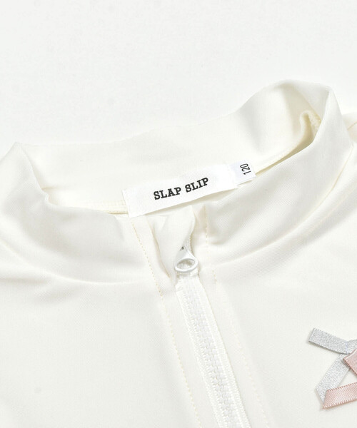 SLAP SLIP（スラップスリップ）の「ジップ付き胸リボンフリルラッシュガード(90~140cm)（ラッシュガード・キッズ・ホワイト/ピンク・100cm/120cm/130cm/140cm/90cm/110cm）」の7枚目の写真