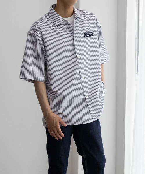 CONVERSE(コンバース)の「CONVERSE ストライプワッペンシャツ(シャツ/ブラウス・メンズ・ホワイト/ネイビー・M/L/XL)」の18枚目の写真