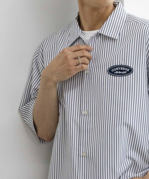 CONVERSE(コンバース)の「CONVERSE ストライプワッペンシャツ(シャツ/ブラウス・メンズ・ホワイト/ネイビー・M/L/XL)」の7枚目の写真