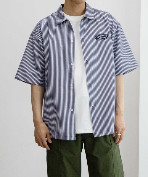 CONVERSE(コンバース)の「CONVERSE ストライプワッペンシャツ(シャツ/ブラウス・メンズ・ホワイト/ネイビー・M/L/XL)」の9枚目の写真