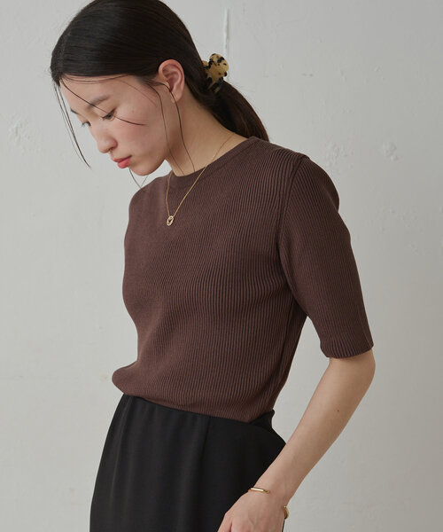 【Loungedress】リブハーフスリーブニット LOUNGEDRESS（ラウンジドレス）の「リブハーフスリーブニット